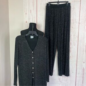 Vintage Rabbit Designs Size 14 Black Wide Leg Pants & Tunic Top Set Slinky USA